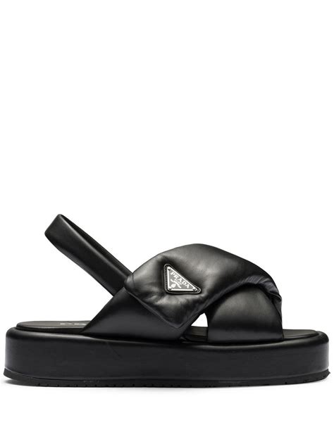 prada leather logo sandals|farfetch prada soft padded sandals.